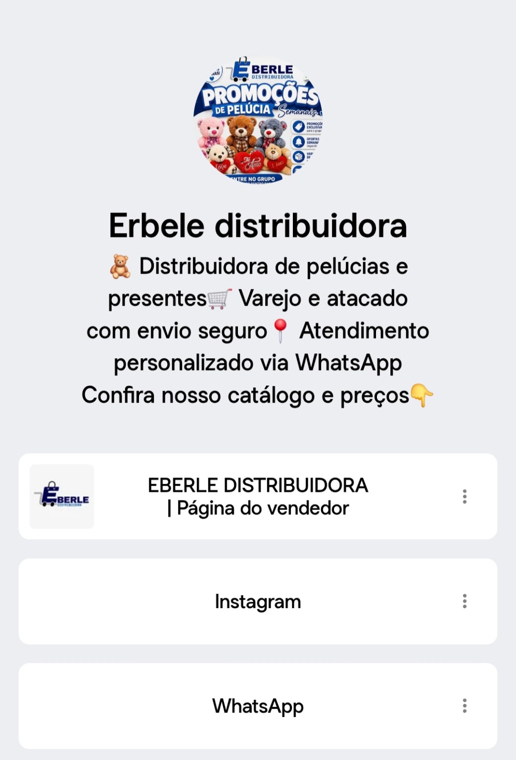 Antes: página de links da Eberle Distribuidora