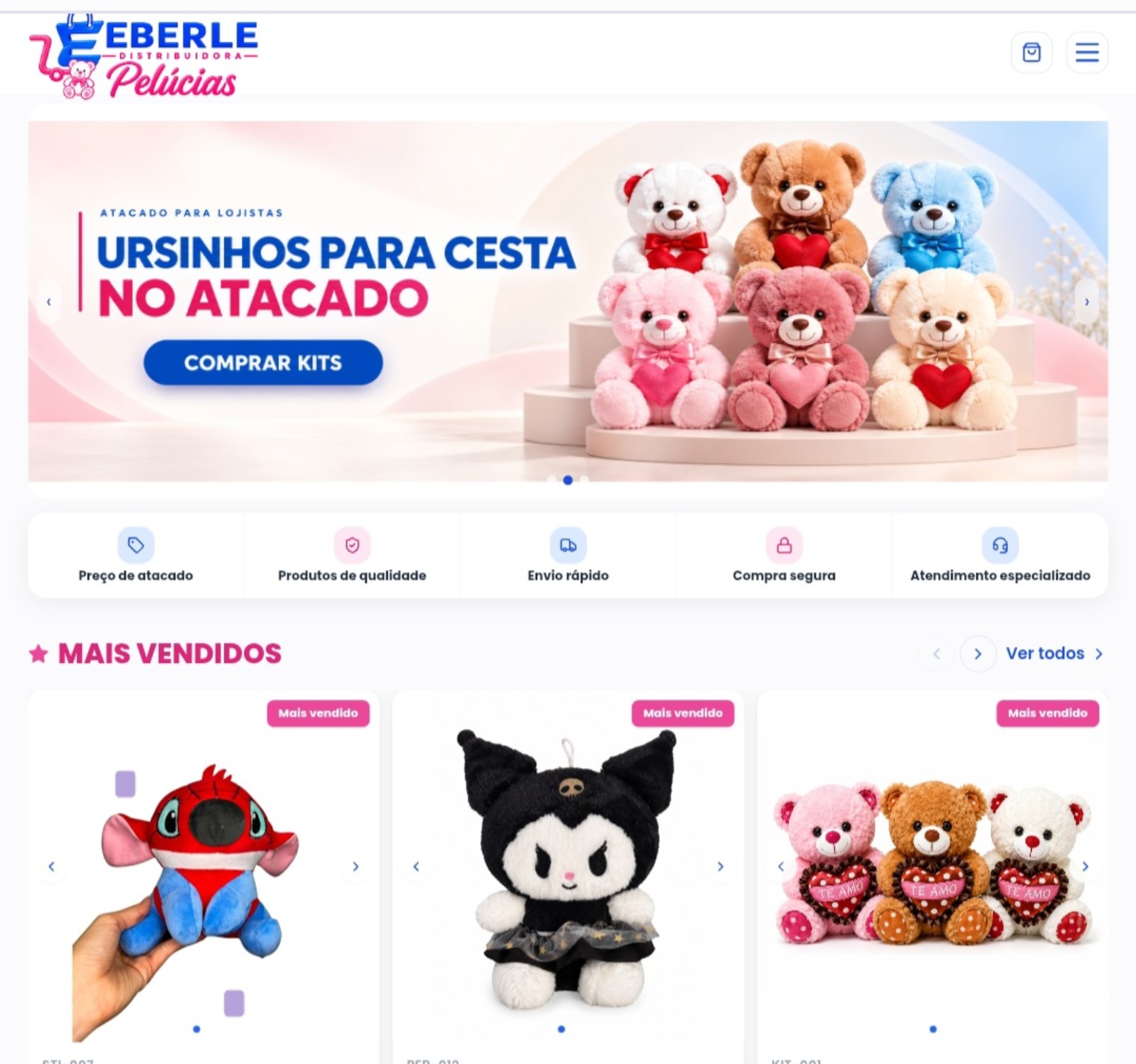 Depois: site e catálogo real da Eberle Distribuidora