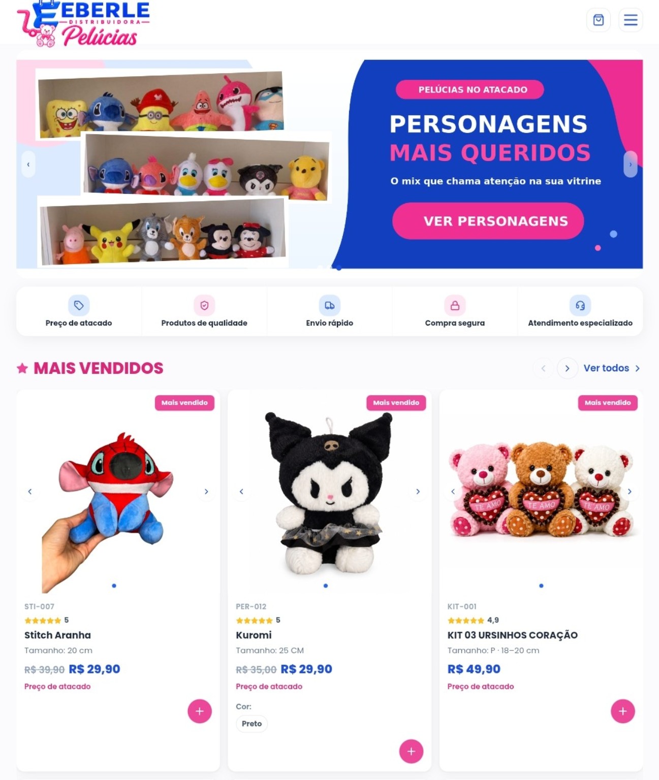 Real screenshot of the Eberle Distribuidora product listings