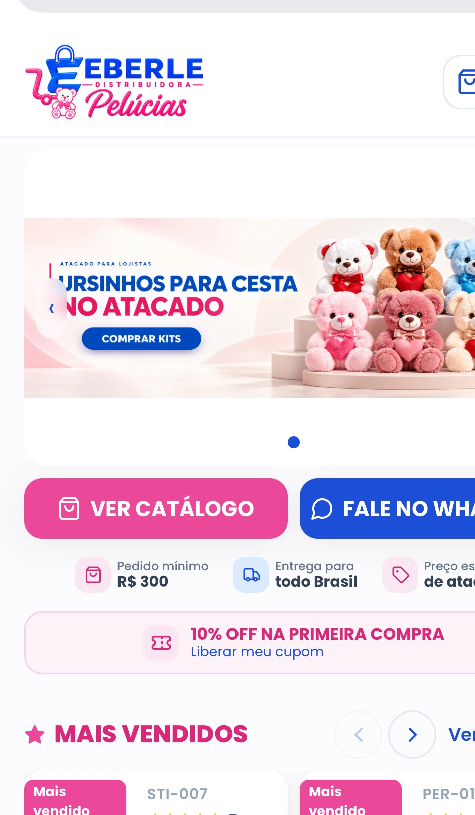 Captura real da página inicial da Eberle Distribuidora