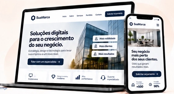 Exemplo de site profissional em notebook e celular